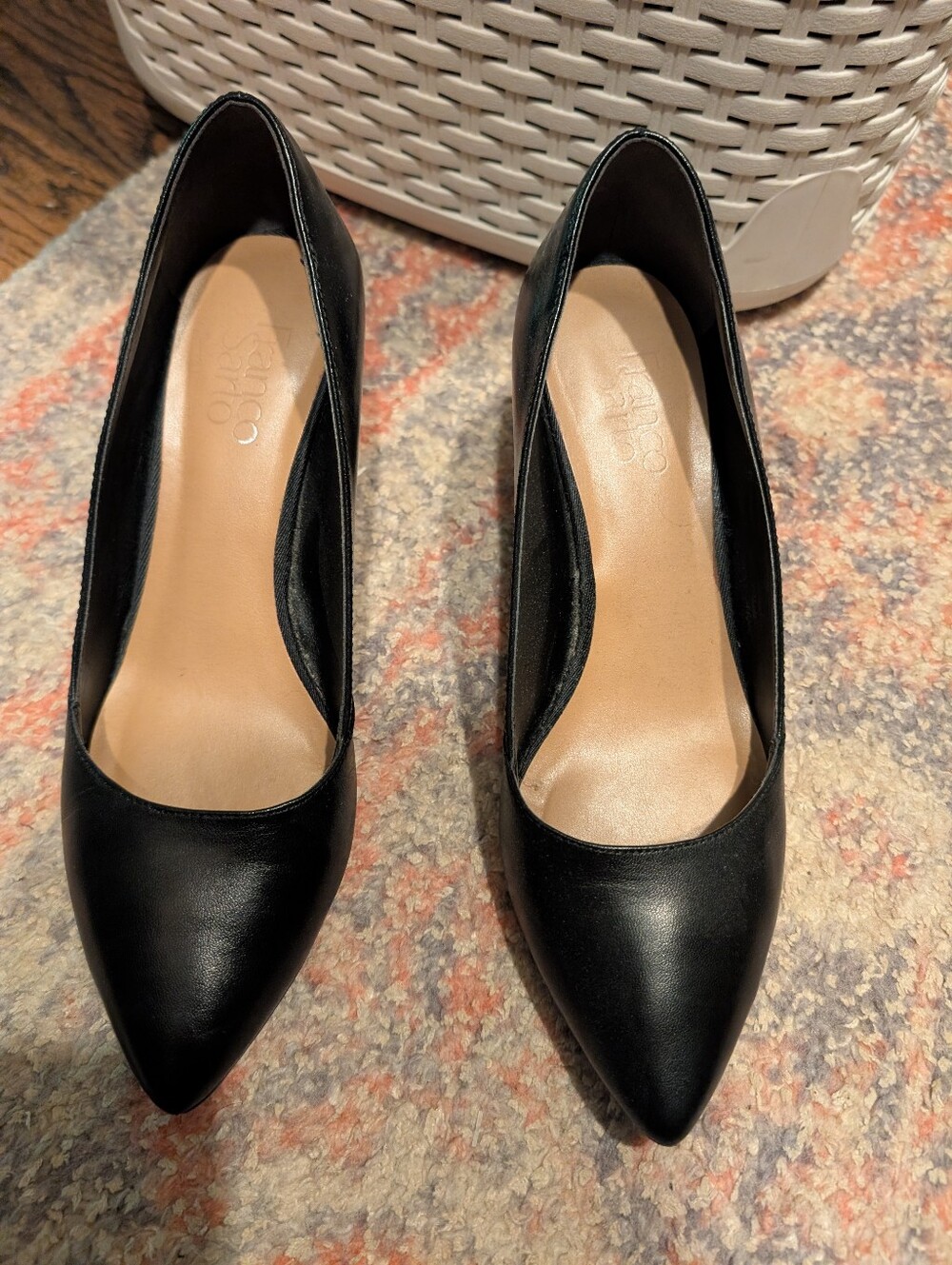 Franco Sarto Black Leather Pointed-Toe Women's Wedges